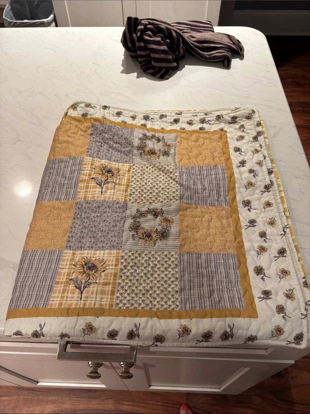 Floral Patchwork Quilted Sunflower King Shams - Yellow and Gray